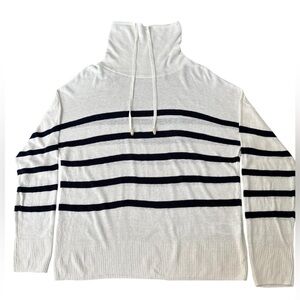 Nicole Miller XS Striped Linen Blend Turtleneck Sweater White Navy
